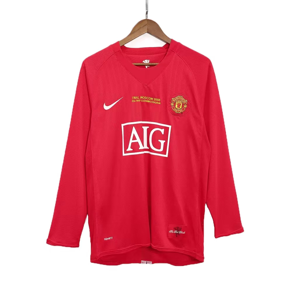 05b8b3f8b2.jpg 2007-08 Manchester United Retro Long Sleeve Jersey UCL Final Home - Image 1
