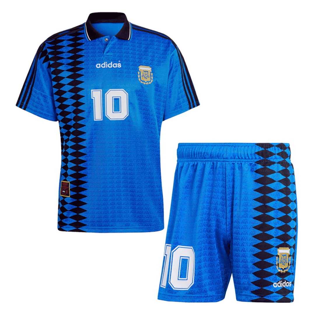257b78617e.png Retro Argentina Nation Jersey #10 Away Soccer Uniform Kids And Adult Kit 1994 - Image 1