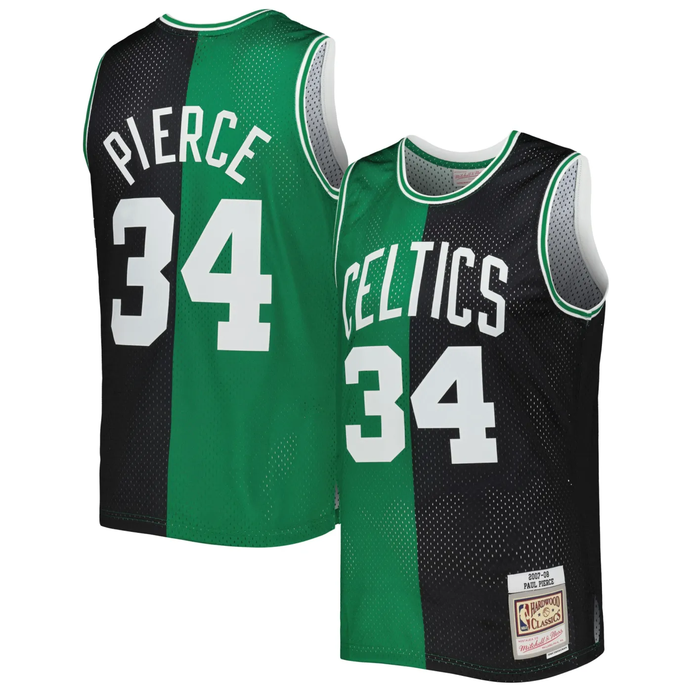 775163e332.webp Men's Boston Celtics Paul Pierce Black/Kelly Green Hardwood Classics 2007-08 Split Swingman Jersey - Image 1