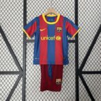 Barcelona 10-11 Home Retro Kids Kit Football Jersey - Image 2